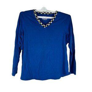 Sleep Sense Petites PXL Blue Long Sleeve Top V Neck